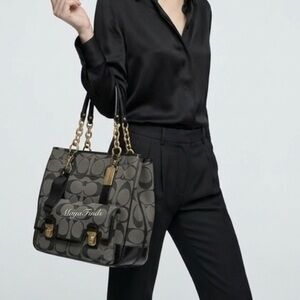 Authentic Coach Y2K 2000s Signature Chain Tote Black/Charcoal Gold Hardware